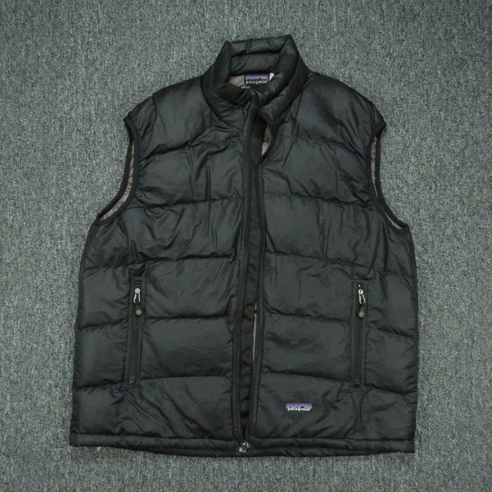 Patagonia Vest Womens Large Black Puffer Down Quilted Zip Pockets Hiking *